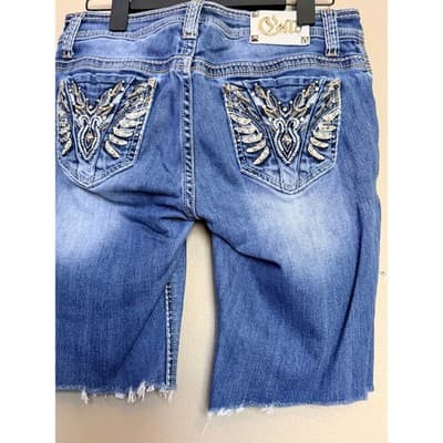 Cello Women's Mid Rise Raw Hem Frayed Cut Off Denim Short Blue Mid Wash 9 - Thumbnail 12