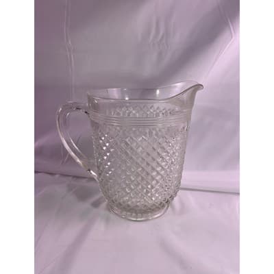 Vintage Crystal Anchor Hocking Miss America Depression Glass Pitcher Diamont Cut - Thumbnail 4