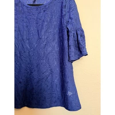 New Directions Women's Relaxed Fit Textured Bell Sleeve Tunic Top Blue M NWT - Thumbnail 6