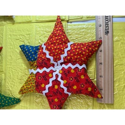 Vintage Christmas Hand Sewn Cloth Fabric Stuffed Star Ornaments Tree Set 11 Rare - Thumbnail 17