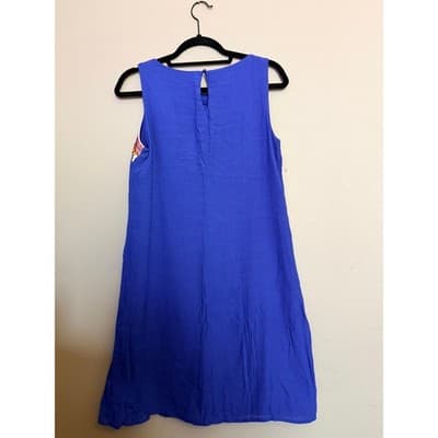Westport Women’s Aztec Embroidered Beaded Trim Sleeveless Shift Dress Blue S - Thumbnail 15