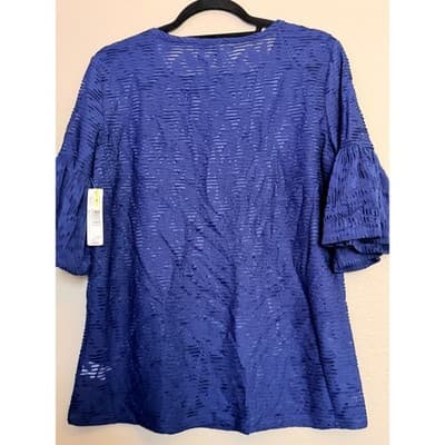 New Directions Women's Relaxed Fit Textured Bell Sleeve Tunic Top Blue M NWT - Thumbnail 10