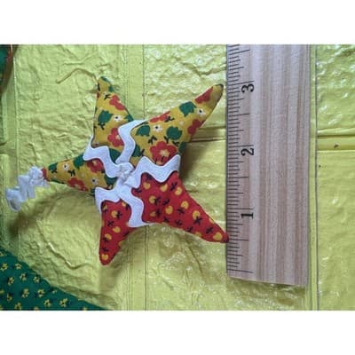 Vintage Christmas Hand Sewn Cloth Fabric Stuffed Star Ornaments Tree Set 11 Rare - Thumbnail 11