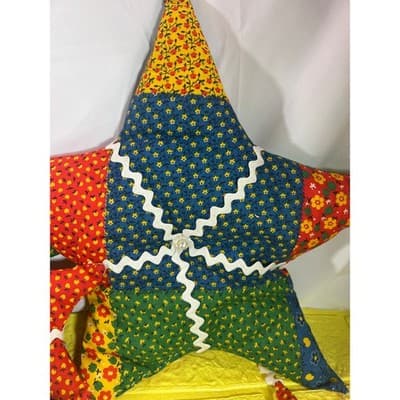 Vintage Christmas Hand Sewn Cloth Fabric Stuffed Star Ornaments Tree Set 11 Rare - Thumbnail 7