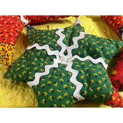 Vintage Christmas Hand Sewn Cloth Fabric Stuffed Star Ornaments Tree Set 11 Rare - Thumbnail 10