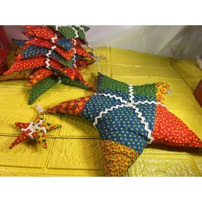 Vintage Christmas Hand Sewn Cloth Fabric Stuffed Star Ornaments Tree Set 11 Rare - Thumbnail 12