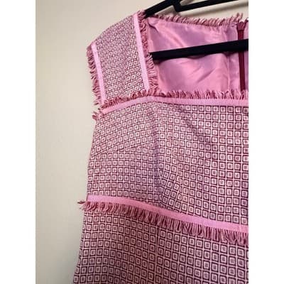 Tocca Women's Square Neckline Cap Sleeves Fringe Trim Details Mini Dress Pink 4 - Thumbnail 12