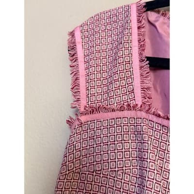 Tocca Women's Square Neckline Cap Sleeves Fringe Trim Details Mini Dress Pink 4 - Thumbnail 11