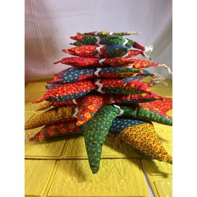 Vintage Christmas Hand Sewn Cloth Fabric Stuffed Star Ornaments Tree Set 11 Rare - Thumbnail 2