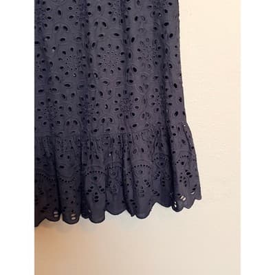 H&M Button Front Ruffle Hem Eyelet Lace Cap Sleeve Mini Dress Black XS - Thumbnail 11