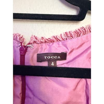 Tocca Women's Square Neckline Cap Sleeves Fringe Trim Details Mini Dress Pink 4 - Thumbnail 10