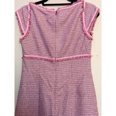 Tocca Women's Square Neckline Cap Sleeves Fringe Trim Details Mini Dress Pink 4 - Thumbnail 15