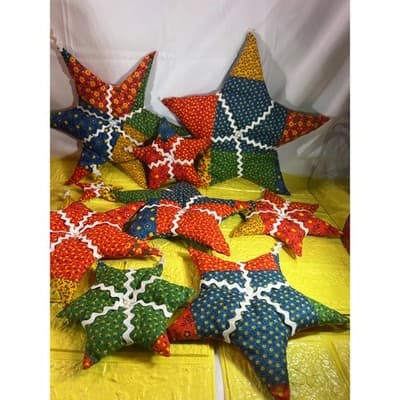 Vintage Christmas Hand Sewn Cloth Fabric Stuffed Star Ornaments Tree Set 11 Rare - Thumbnail 6