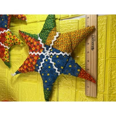 Vintage Christmas Hand Sewn Cloth Fabric Stuffed Star Ornaments Tree Set 11 Rare - Thumbnail 19