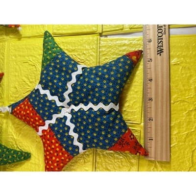 Vintage Christmas Hand Sewn Cloth Fabric Stuffed Star Ornaments Tree Set 11 Rare - Thumbnail 15