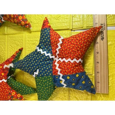 Vintage Christmas Hand Sewn Cloth Fabric Stuffed Star Ornaments Tree Set 11 Rare - Thumbnail 14