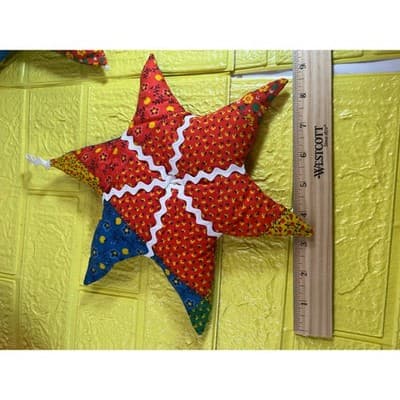 Vintage Christmas Hand Sewn Cloth Fabric Stuffed Star Ornaments Tree Set 11 Rare - Thumbnail 13