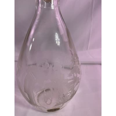 Vintage I.W. Harper Glass Decanter With Cork Lid Hand Carved By Hewitt 11" Tall - Thumbnail 7