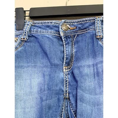 Cello Women's Mid Rise Raw Hem Frayed Cut Off Denim Short Blue Mid Wash 9 - Thumbnail 3