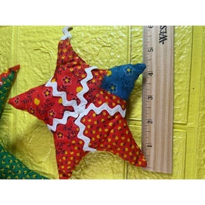 Vintage Christmas Hand Sewn Cloth Fabric Stuffed Star Ornaments Tree Set 11 Rare - Thumbnail 9