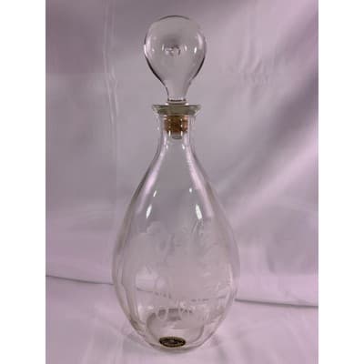 Vintage I.W. Harper Glass Decanter With Cork Lid Hand Carved By Hewitt 11" Tall - Thumbnail 2