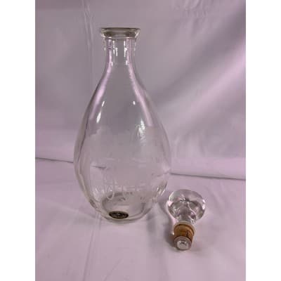 Vintage I.W. Harper Glass Decanter With Cork Lid Hand Carved By Hewitt 11" Tall - Thumbnail 13
