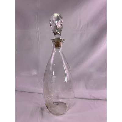 Vintage I.W. Harper Glass Decanter With Cork Lid Hand Carved By Hewitt 11" Tall - Thumbnail 3