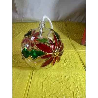 Vintage Mercury Glass Oil Lamp MCM Poinsettia IOB NEW RARE - Thumbnail 3