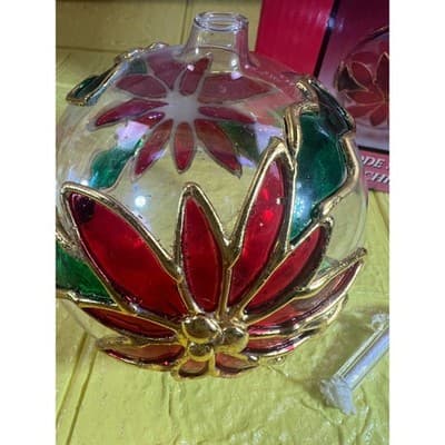 Vintage Mercury Glass Oil Lamp MCM Poinsettia IOB NEW RARE - Thumbnail 7