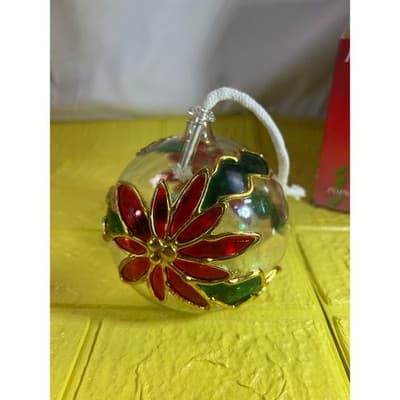 Vintage Mercury Glass Oil Lamp MCM Poinsettia IOB NEW RARE - Thumbnail 2