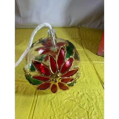 Vintage Mercury Glass Oil Lamp MCM Poinsettia IOB NEW RARE - Thumbnail 4