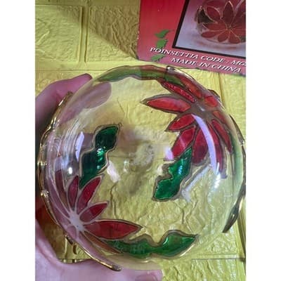 Vintage Mercury Glass Oil Lamp MCM Poinsettia IOB NEW RARE - Thumbnail 8