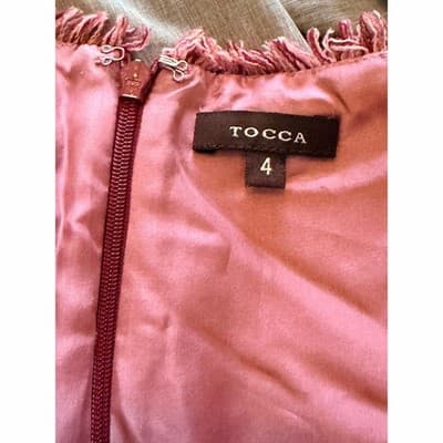 Tocca Women's Square Neckline Cap Sleeves Fringe Trim Details Mini Dress Pink 4 - Thumbnail 21