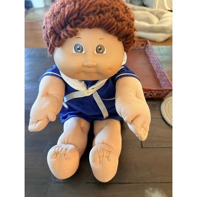 Vintage 1982 Cabbage Patch Kids Doll Boy Blue Outfit Signed Original Soft Toy - Thumbnail 2