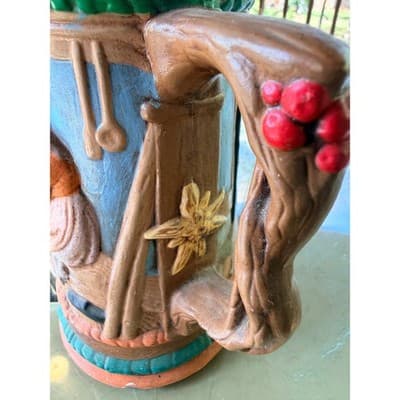 Vintage Ceramic Beer Stein with Relief Tavern Scene Tree Branch Handle - Thumbnail 15