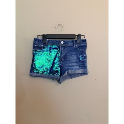 Jordache Girls' Flip Embellished Sequin Denim Shorts Blue Size 16