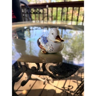 Vintage Porcelain Duck Figurine Blue & Gold Feather Pattern Decor Collectible - Thumbnail 14