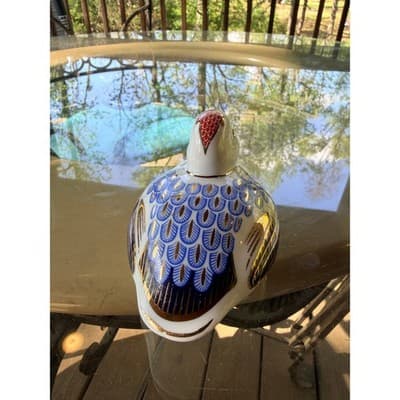 Vintage Porcelain Duck Figurine Blue & Gold Feather Pattern Decor Collectible - Thumbnail 9