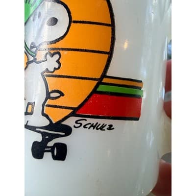 Vintage Fire King Anchor Hocking Snoopy Flying Ace Milk Glass Mug Schulz RARE - Thumbnail 16