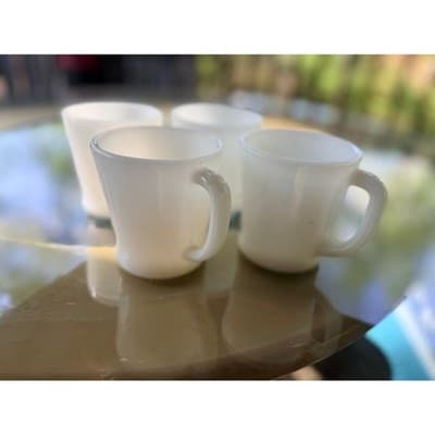 Vintage Fire King White Milk Glass D-Handle Mugs Set of 4 Anchor Hocking - Thumbnail 6