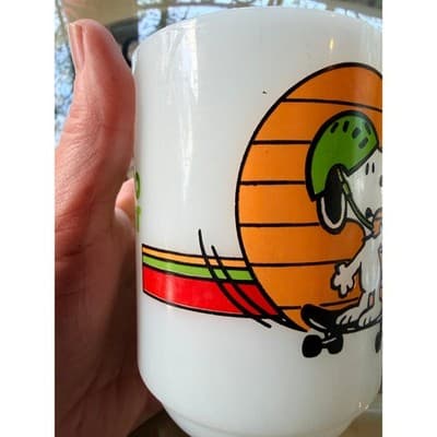 Vintage Fire King Anchor Hocking Snoopy Flying Ace Milk Glass Mug Schulz RARE - Thumbnail 17