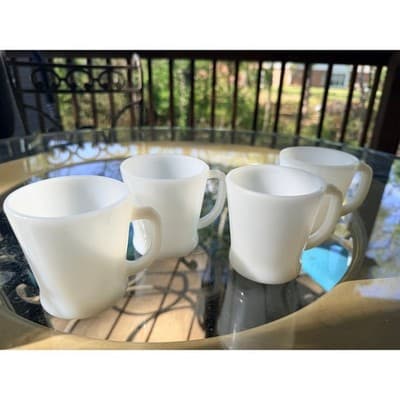 Vintage Fire King White Milk Glass D-Handle Mugs Set of 4 Anchor Hocking - Thumbnail 4