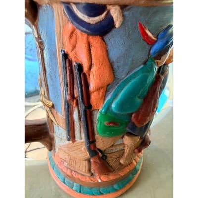 Vintage Ceramic Beer Stein with Relief Tavern Scene Tree Branch Handle - Thumbnail 18