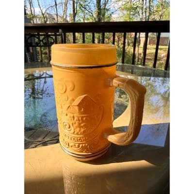 Vintage German Gemütlichkeit Ceramic Beer Stein Antler Handle No Lid
