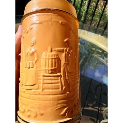 Vintage German Gemütlichkeit Ceramic Beer Stein Antler Handle No Lid - Thumbnail 14