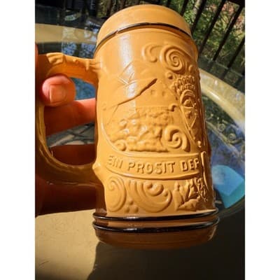 Vintage German Gemütlichkeit Ceramic Beer Stein Antler Handle No Lid - Thumbnail 15
