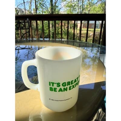 Vintage Fire King Anchor Hocking Snoopy Flying Ace Milk Glass Mug Schulz RARE - Thumbnail 5