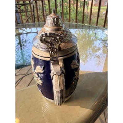 Vintage German Hand Painted Beer Stein Pewter Lid Edelweiss Relief Mug - Thumbnail 9