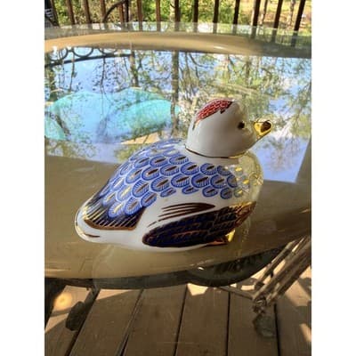 Vintage Porcelain Duck Figurine Blue & Gold Feather Pattern Decor Collectible - Thumbnail 10