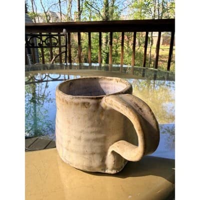Handmade Rustic Stoneware Coffee Mug Textured Glaze Artisan Pottery Cup - Thumbnail 2